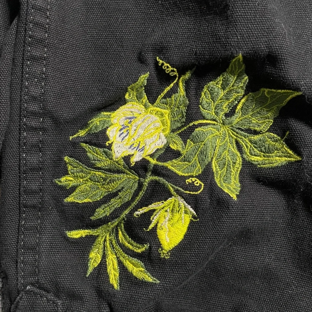 Vans Black Embroidered Utility Jacket XS Floral Button Front Size X-Small - Picture 5 of 12